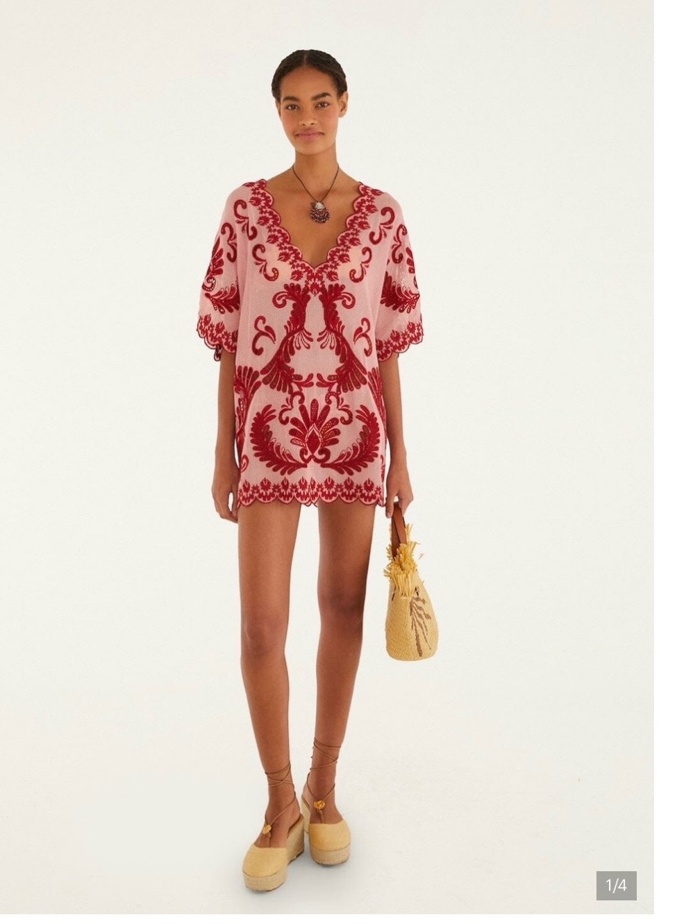 Farm Rio Nwt Women’s Red Embroidered Swim Cover-Up Tunic